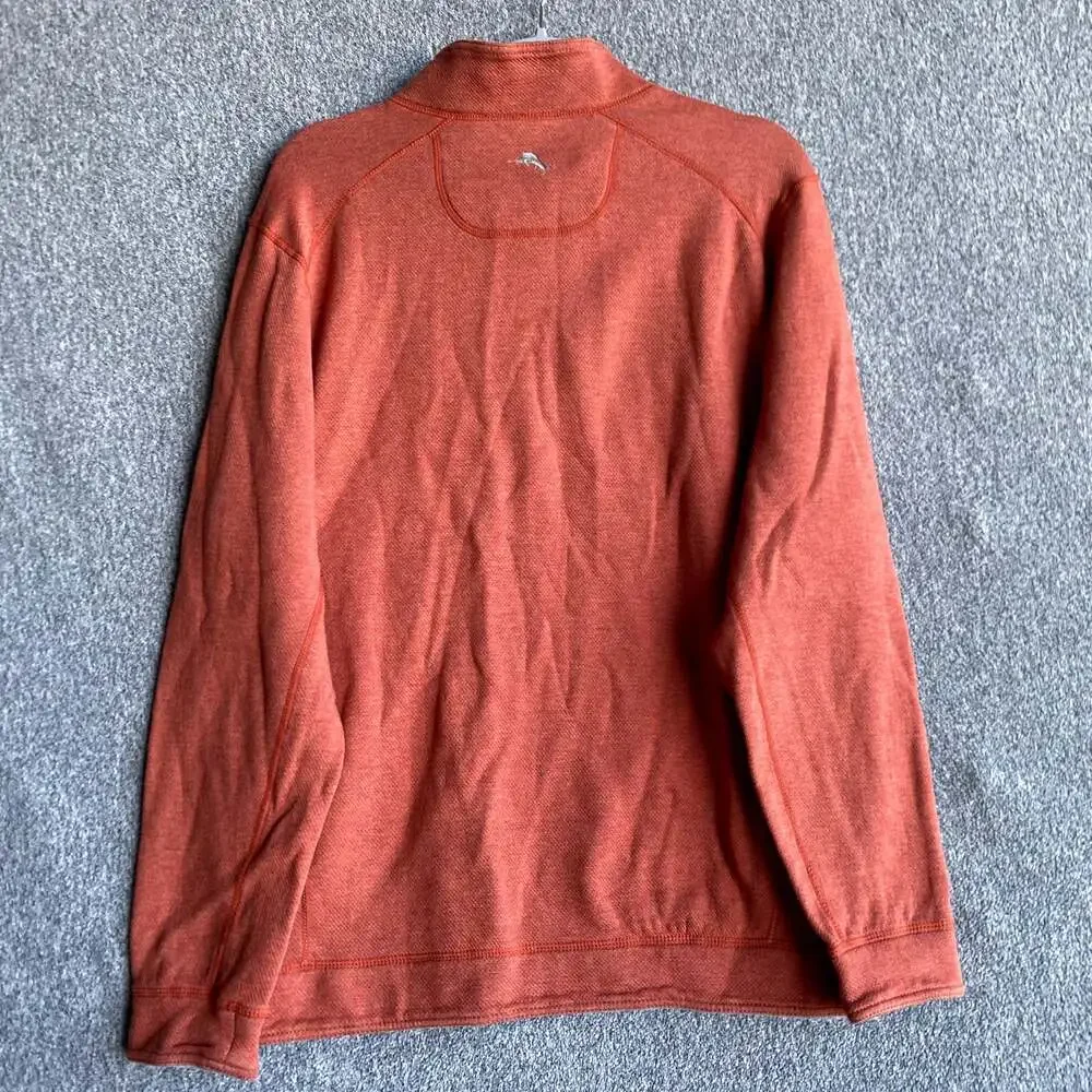 Tommy Bahama Men's Size Medium Orange Long Sleeve 1/4 Zip Pullover Sweater